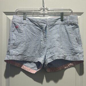 Southern Marsh Blue/White striped with pink accents Seersucker shorts - Size 4